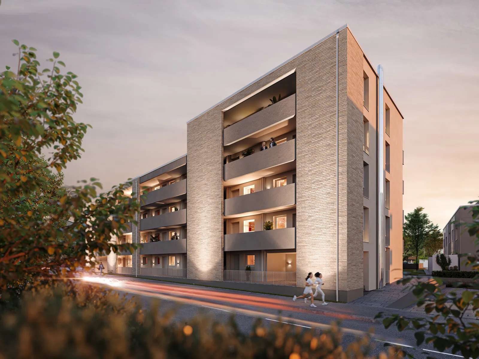 Mehrfamilienhaus A mit Klinkerfassade und Balkonen an der Marktstraße